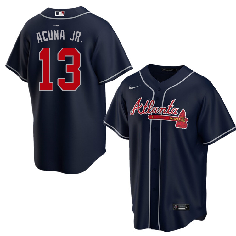 Nike Men #13 Ronald Acuna Atlanta Braves Baseball Jerseys Sale-Navy